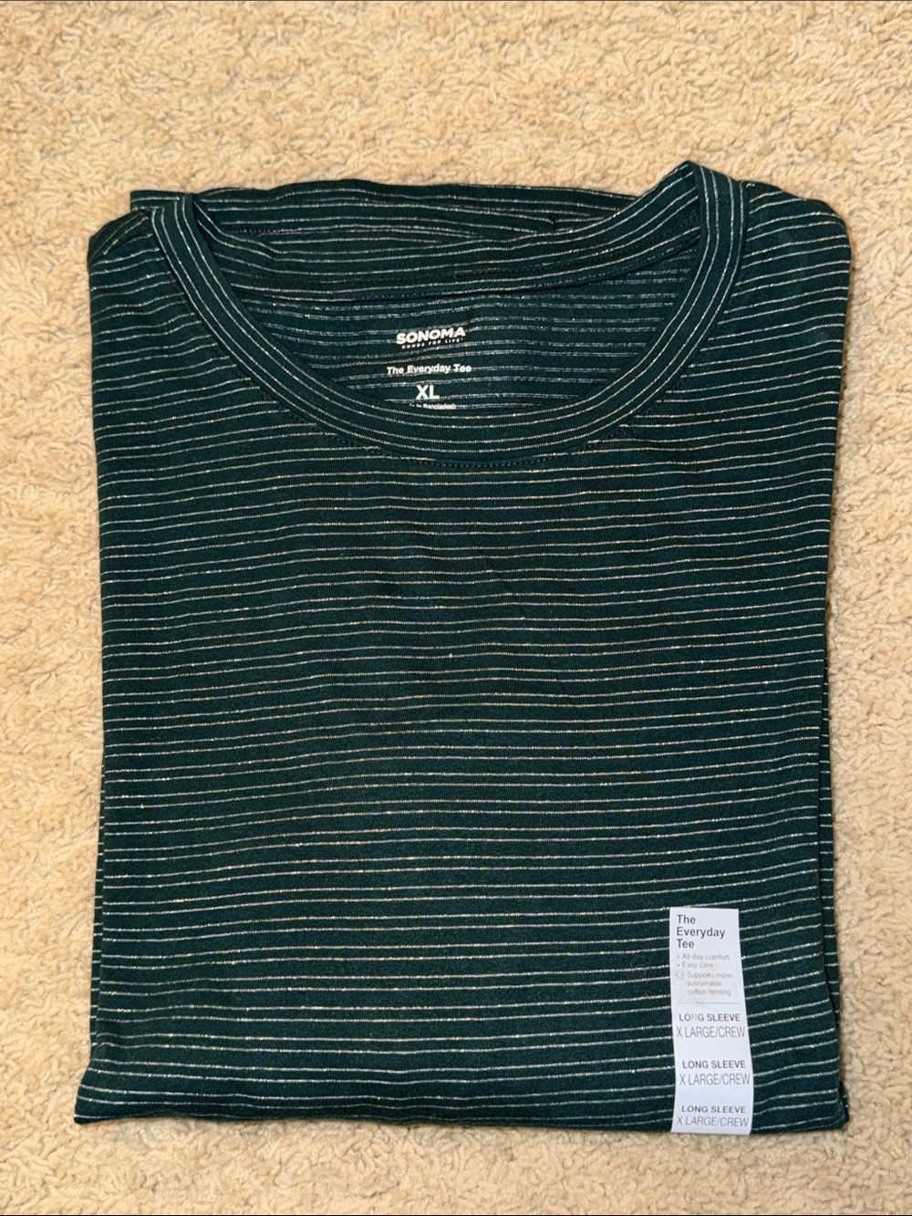 SONOMA The Everyday Tee - Women's Long Sleeve in Dark Green with Silver Stripes